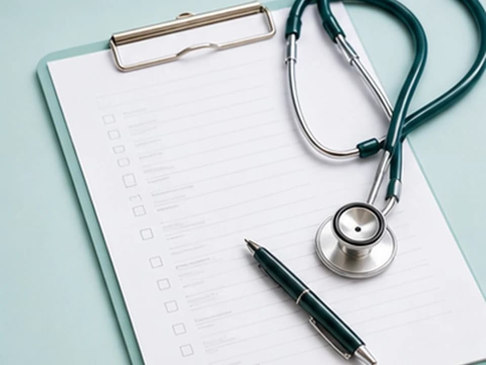 Medical checklist with stethoscope and pen