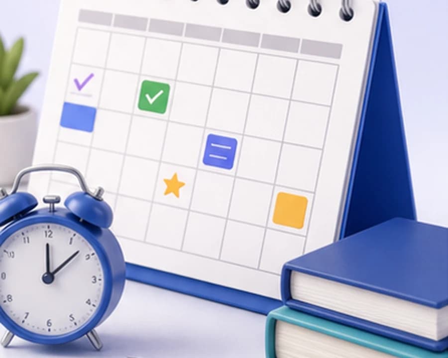 Study calendar with checklist and books